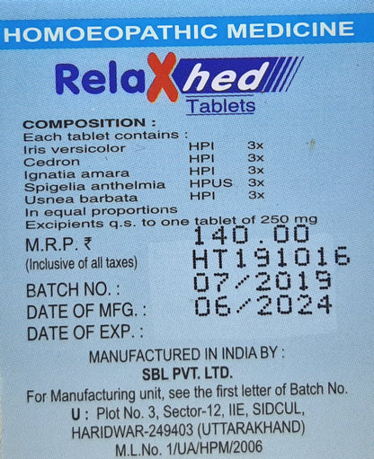 Relaxhed tablets SBL - SBL- The Homoeopathy Store