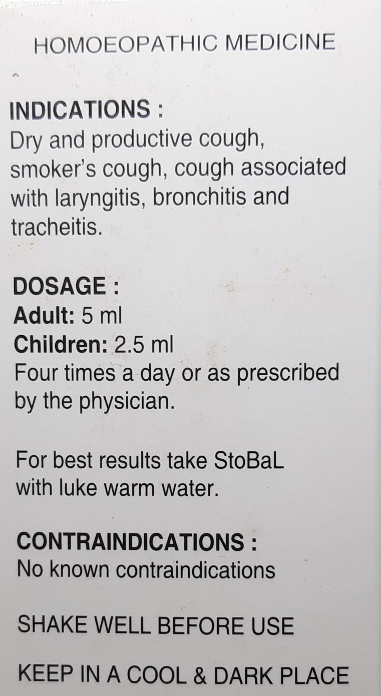 Stobal Cough syrup Sugar Free SBL 180 ml - SBL- The Homoeopathy Store