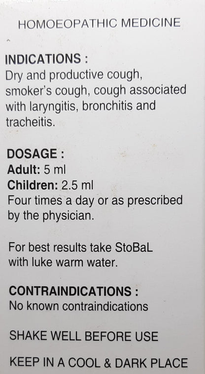 Stobal Cough syrup Sugar Free SBL 180 ml - SBL- The Homoeopathy Store